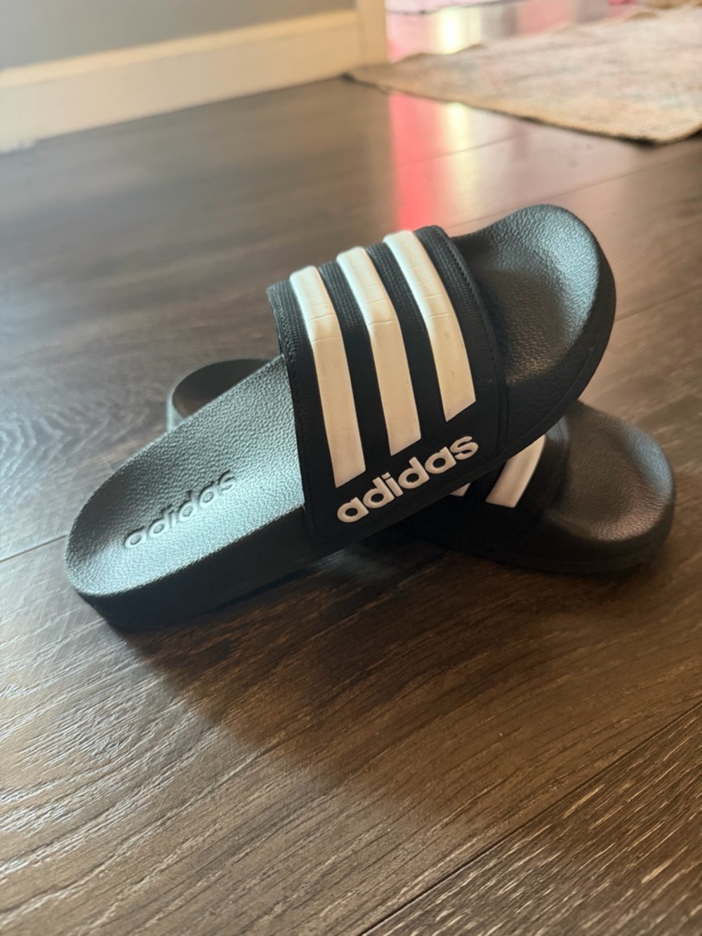 adidas Kids Black and White Slide Sandals